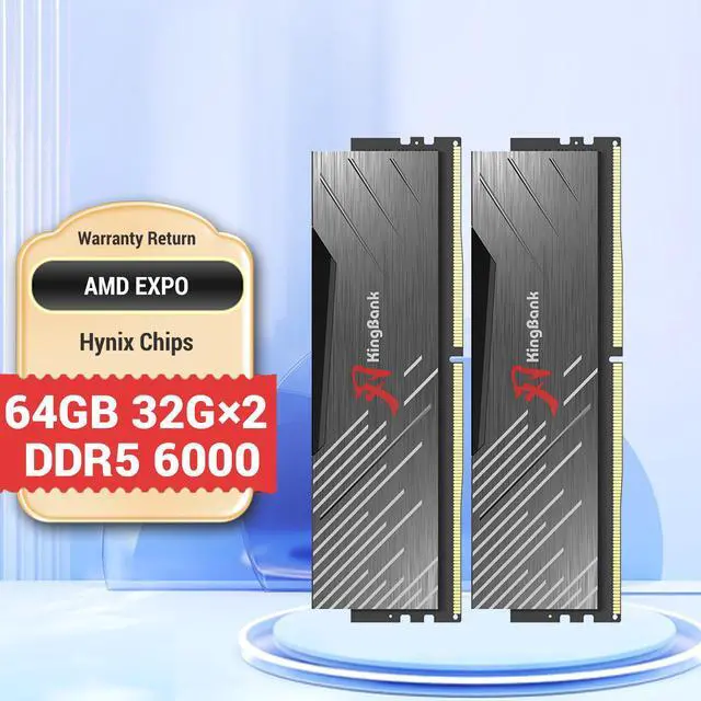 Alt view image 2 of 7 - KingBank Computer Desktop Memory Ram Hynix M-die  DDR5 64GB (32GBx2)  6000MHz CL36 1.35V with Heatsink for Desktop Computer High Performance Gaming