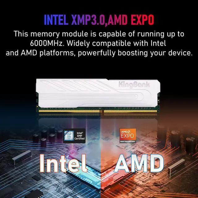 Alt view image 4 of 7 - KingBank Computer Desktop Memory Ram DDR5 16GB(2x8GB) 6000MHz CL36 1.35V with Heatsink for Desktop Computer High Performance Gaming, silver