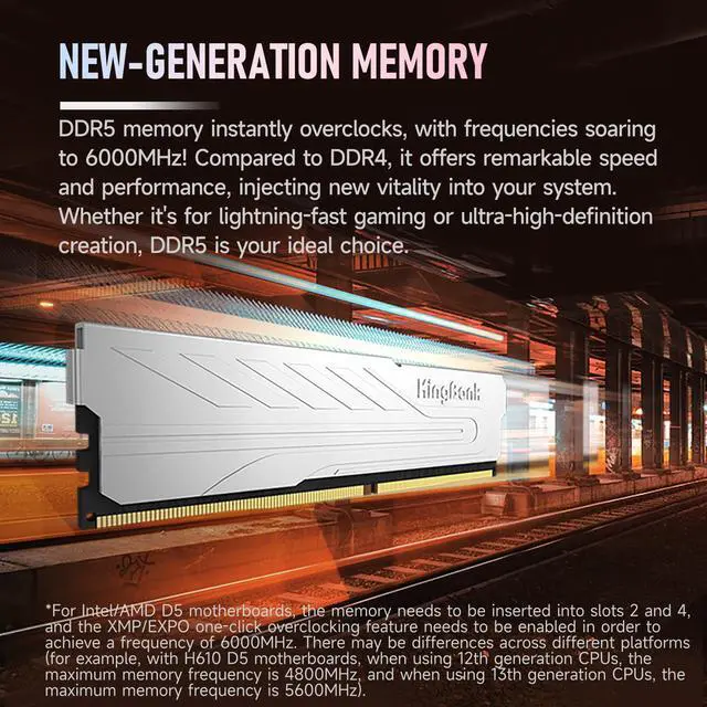 Alt view image 7 of 7 - KingBank Computer Desktop Memory Ram DDR5 32GB(2x16GB) 6000MT/s CL36 1.35V Overclocking XMP 3.0 & AMD Expo with Heatsink for PC Gaming/Office/PS,Silver