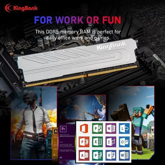 Alt view image 6 of 7 - KingBank Computer Desktop Memory Ram DDR5 16GB(2x8GB) 6000MHz CL36 1.35V with Heatsink for Desktop Computer High Performance Gaming, silver