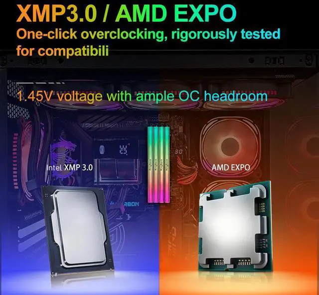 Alt view image 4 of 7 - RGB Computer Desktop Memory Ram Hynix M-die DDR5 48GB(2x24GB) 6000MT/s CL28 1.45V Overclocking XMP 3.0 & AMD Expo with Heatsink for PC Gaming/Office/PS