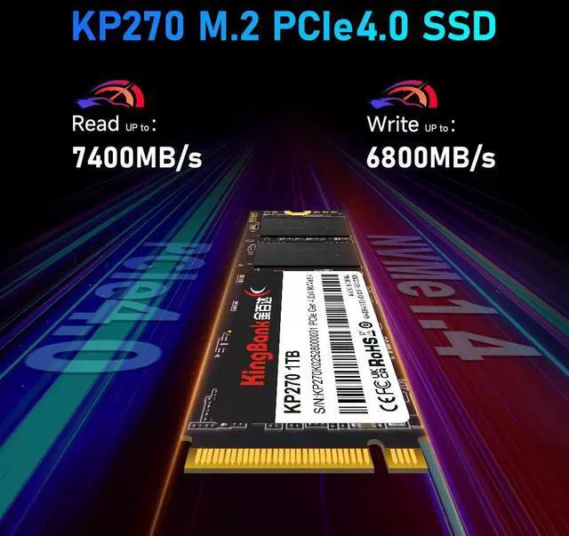 Alt view image 2 of 7 - 1TB M.2 2280 SSD,7400MB/s Read - 6800MB/s Write,(1GB DRAM) 3D NAND TLC Solid State Drives PCIe 4.0 NVMe1.4 Internal SSD Compatible Expansion PC Storage/PS5