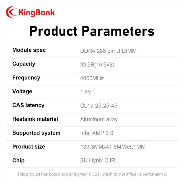 Alt view image 7 of 7 - KingBank RGB Desktop Computer Memory Ram Hynix DDR4 32GB (2 x 16GB)  4000MHz 1.35V CL19 for Desktop Computer Game Office