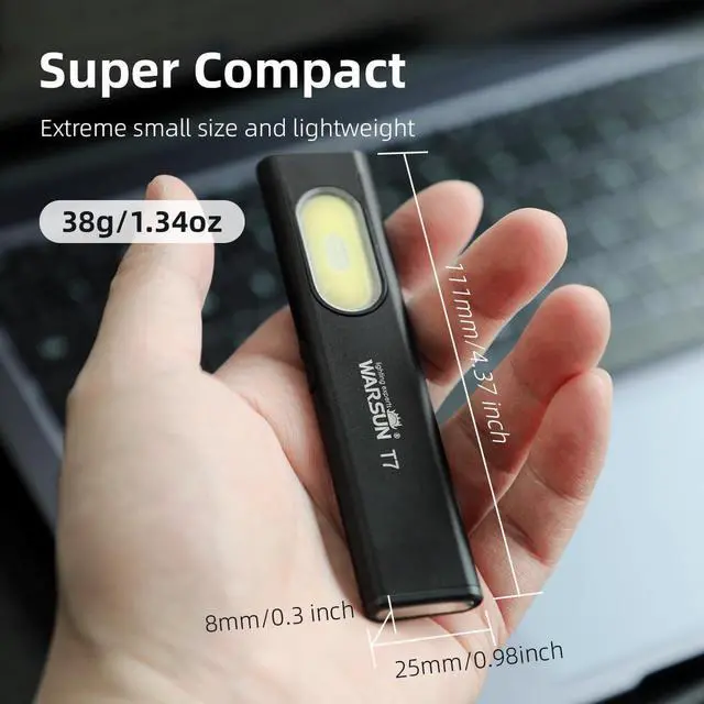 Alt view image 5 of 7 - WARSUN Compact Multi-Mode Pocket LED Flashlight - 675LM, USB-C Rechargeable, IPX4, Dual Material, Red/Blue Strobe, for EDC & Travel