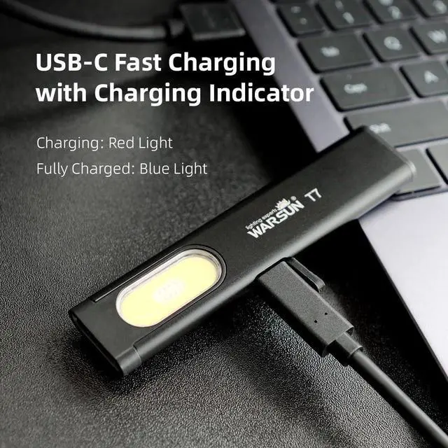 Alt view image 7 of 7 - WARSUN Compact Multi-Mode Pocket LED Flashlight - 675LM, USB-C Rechargeable, IPX4, Dual Material, Red/Blue Strobe, for EDC & Travel