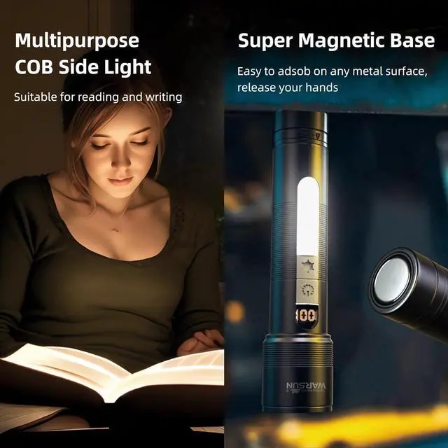 Alt view image 5 of 7 - WARSUN LED Flashlight, Magnetic Flashlight Super Bright, Tactical Flashlight with Cob Sidelight,1200LM, 5 Modes, High Powered Zoomable Small Flashlight for Camping, Emergency, Home, Outdoor