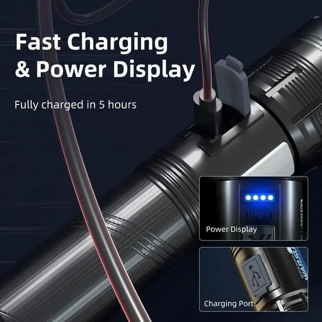 Alt view image 7 of 7 - WARSUN Versatile Zoom Flashlight - Aluminum, Long-Range Beam, USB-C Rechargeable