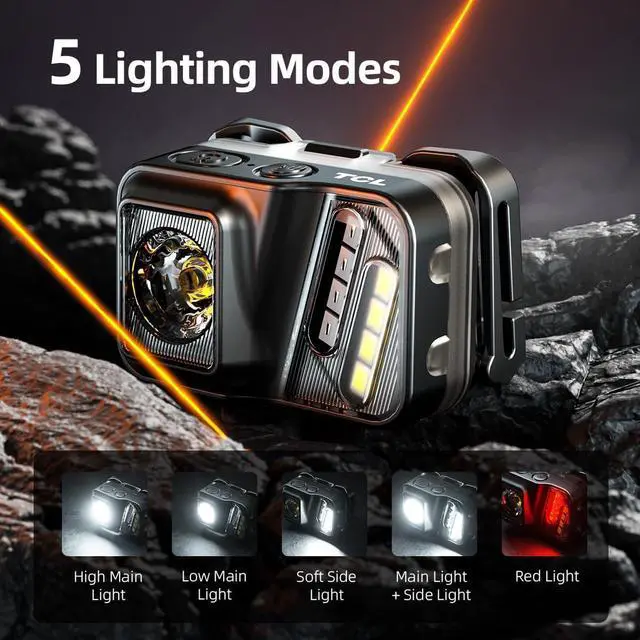 Alt view image 7 of 7 - WARSUN Rechargeable Headlamp, 8 Modes LED Head Lamp with Motion Sensor, IPX66 Water-Resistant LED Head Light with White Red light for Night Running, Fishing, Cycling, Camping