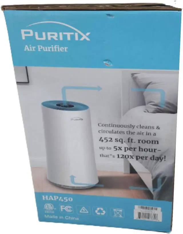 Alt view image 7 of 7 - Toytexx Inc HAP450 Air Purifier, H13 True HEPA Filter with LED Display, 4-Speed Fan Modes, Air Quality Indicator for Home, Bedroom, Office, Pets, Dust, 450 Sqft