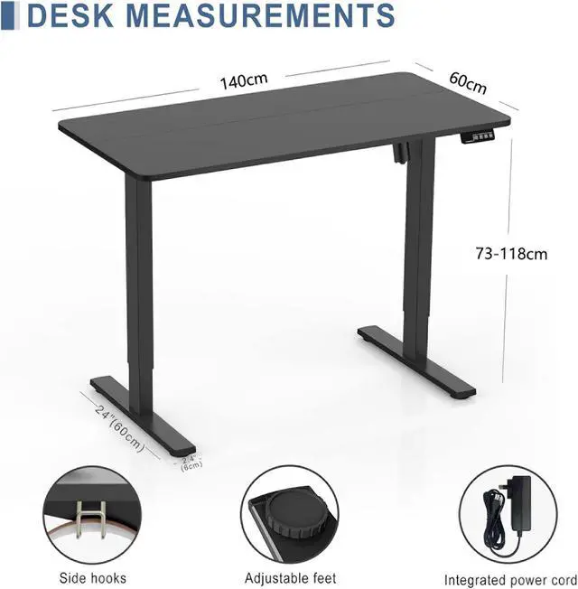 Alt view image 3 of 5 - Toytexx Inc Electric Standing Desk, 140 x 60 cm Steel Adjustable Height Desk, Quick Assembly, Ultra-Quiet Motor - SM22F-05R-1460 - Black