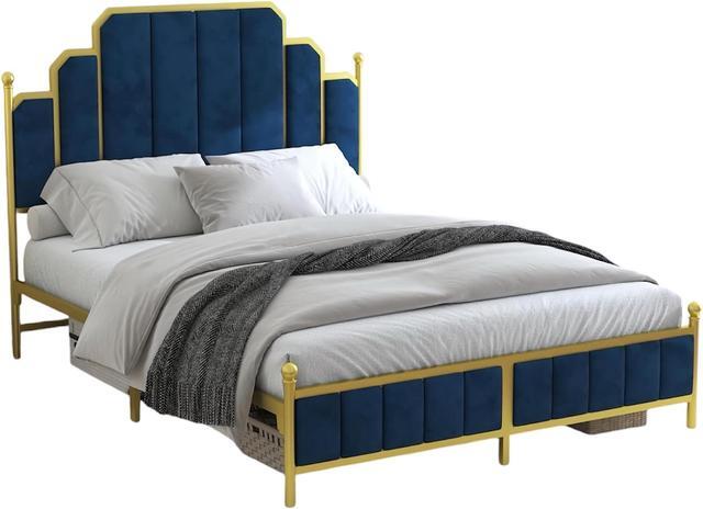 Blue upholstered bed frame sales