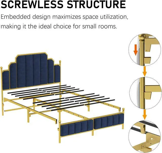 Alt view image 3 of 7 - Toytexx Inc Queen Size Upholstered Bed Frame, Metal Bed Frame with Linen Fabric Headboard, Under Bed Storage, No Box Spring Required (Blue) - BD018QNGDDB