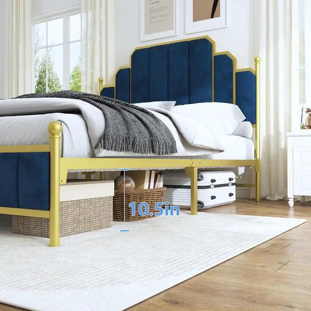 Alt view image 5 of 7 - Toytexx Inc Queen Size Upholstered Bed Frame, Metal Bed Frame with Linen Fabric Headboard, Under Bed Storage, No Box Spring Required (Blue) - BD018QNGDDB