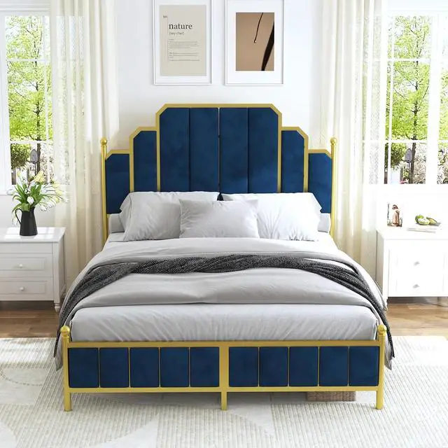 Alt view image 7 of 7 - Toytexx Inc Queen Size Upholstered Bed Frame, Metal Bed Frame with Linen Fabric Headboard, Under Bed Storage, No Box Spring Required (Blue) - BD018QNGDDB