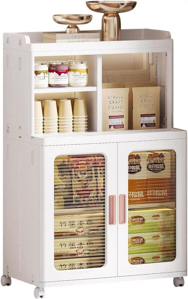 Main image of Toytexx Inc Mobile Storage Cabinet with Transparent Doors, Open Storage Shelves, 360° Rolling Wheels - 8851-2