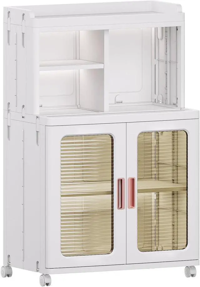 Alt view image 2 of 6 - Toytexx Inc Mobile Storage Cabinet with Transparent Doors, Open Storage Shelves, 360° Rolling Wheels - 8851-2