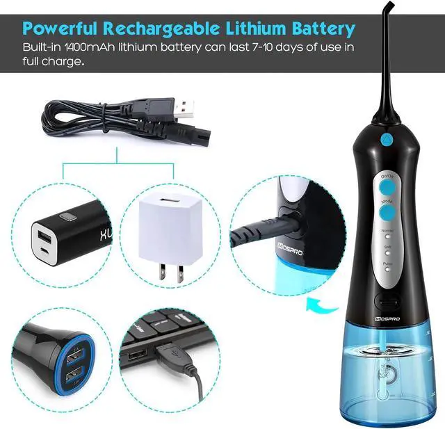 Alt view image 4 of 5 - Toytexx Inc Electric Water Flosser, 4 Jet Tips, 3 Modes, 300ML Tank, USB Rechargeable for Teeth & Gums (Grey-Blue)