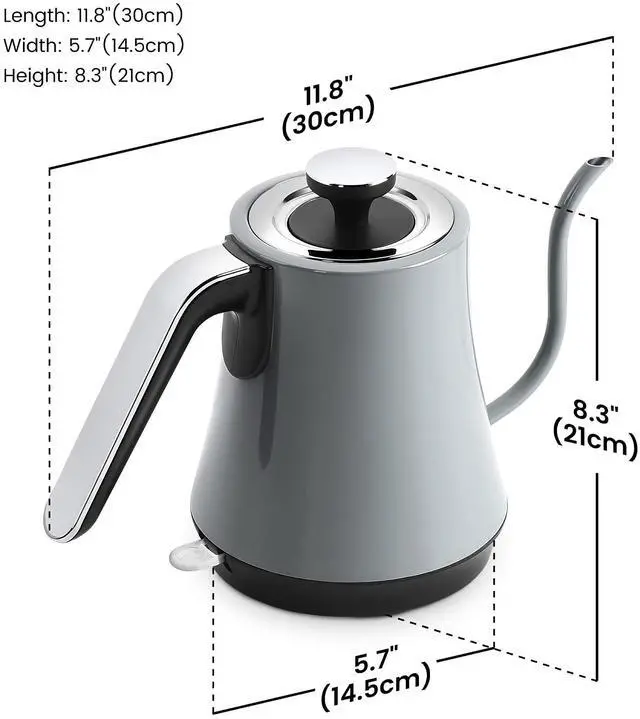 Alt view image 2 of 7 - Toytexx Inc Gooseneck Electric Kettle, 1000W Stainless Steel, Auto Shut-Off, Boil-Dry Protection Gray
