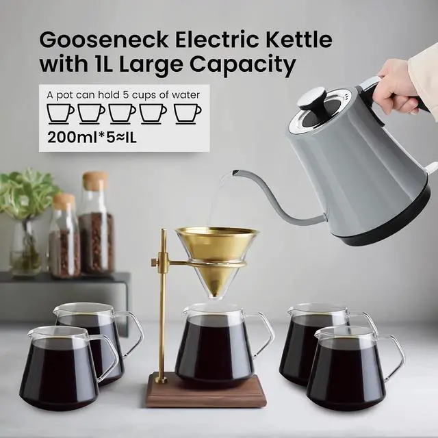 Alt view image 6 of 7 - Toytexx Inc Gooseneck Electric Kettle, 1000W Stainless Steel, Auto Shut-Off, Boil-Dry Protection Gray