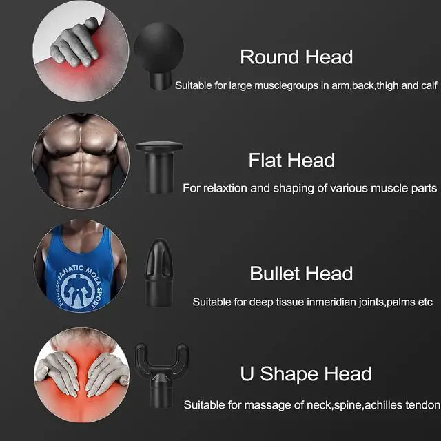 Alt view image 3 of 3 - Intexca Massage Gun  Deep Tissue Massager, 20 Speeds, 4 Heads, Digital Display for Back, Neck & Shoulder Pain Relief White