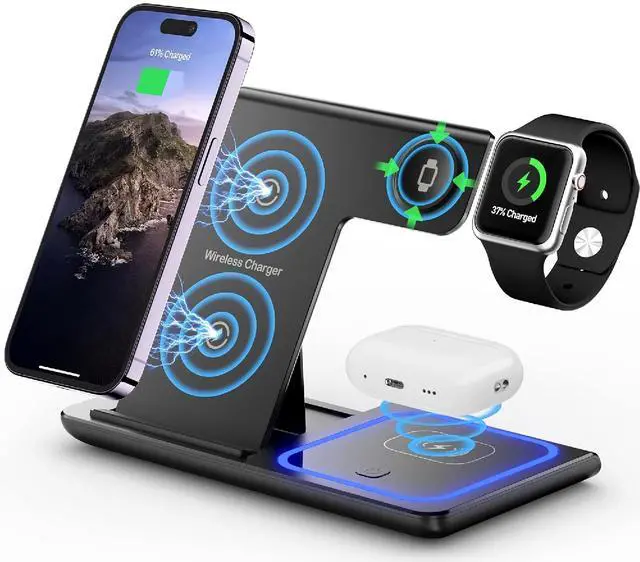 Main image of Toyxtexx Inc 3-in-1 Wireless Charger & Night Light for iPhone, Android, Apple Watch, AirPods