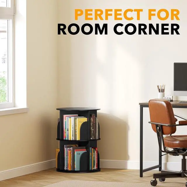 Alt view image 6 of 7 - Toytexx Inc 360° Rotating Bookshelf, 2-Tier Organizer for Home, Office, Room and Adult (Black)