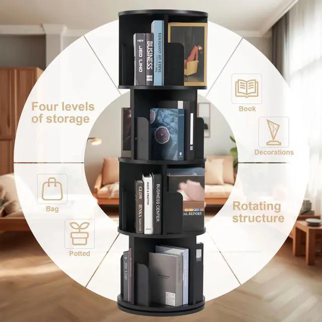 Alt view image 5 of 7 - Toytexx Inc 360° Rotating Bookshelf, 2-Tier Organizer for Home, Office, Room and Adult (Black)