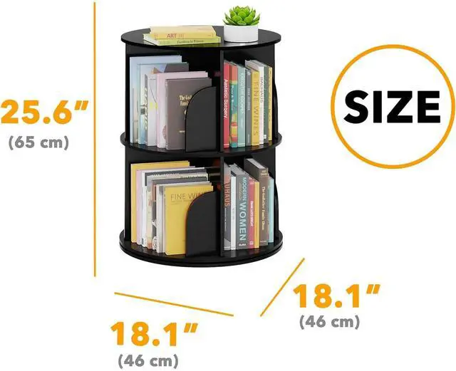 Alt view image 2 of 7 - Toytexx Inc 360° Rotating Bookshelf, 2-Tier Organizer for Home, Office, Room and Adult (Black)
