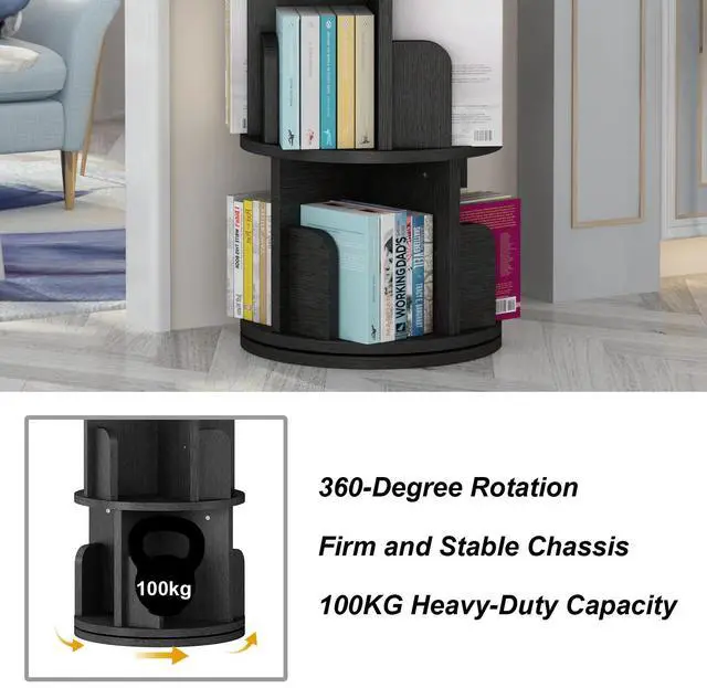 Alt view image 3 of 7 - Toytexx Inc 360° Rotating Bookshelf, 2-Tier Organizer for Home, Office, Room and Adult (Black)