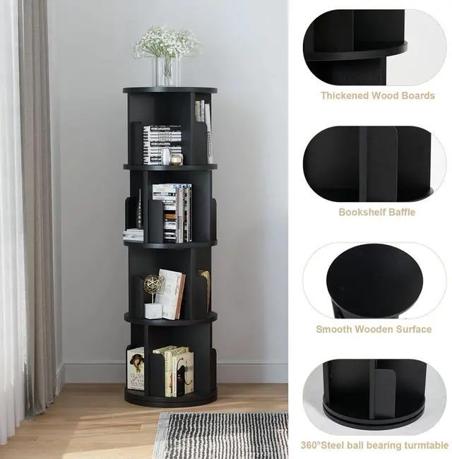 Alt view image 4 of 7 - Toytexx Inc 360° Rotating Bookshelf, 2-Tier Organizer for Home, Office, Room and Adult (Black)