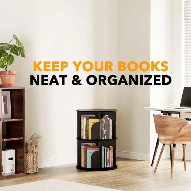 Alt view image 7 of 7 - Toytexx Inc 360° Rotating Bookshelf, 2-Tier Organizer for Home, Office, Room and Adult (Black)