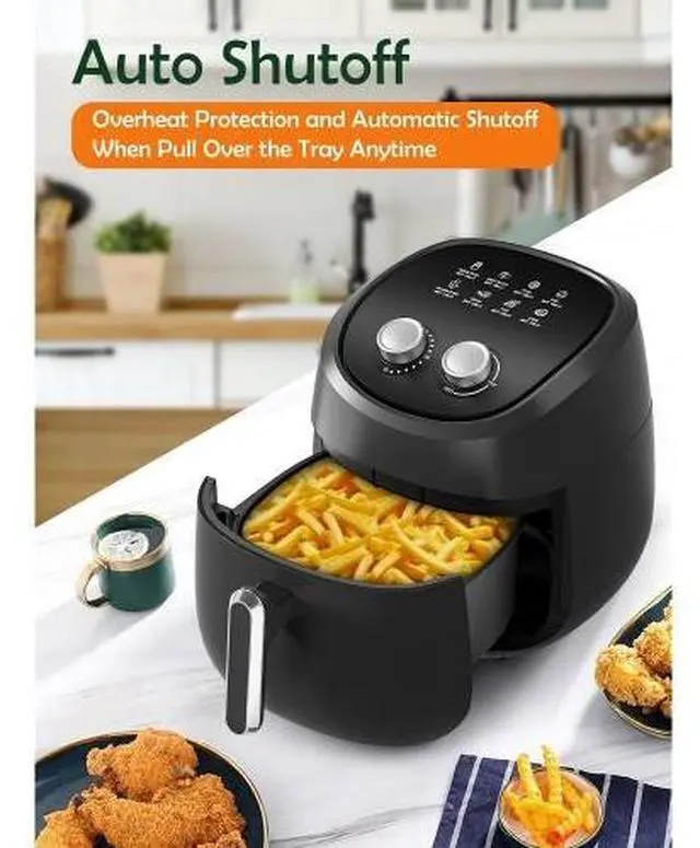Alt view image 5 of 6 - Toytexx Inc 4Qt Air Fryer, 1400W Compact Oil-Free Cooker with 8 Preset Modes, Dual Knob Control, Non-Stick Basket, Auto Shut-Off, Healthy Frying for 24 People