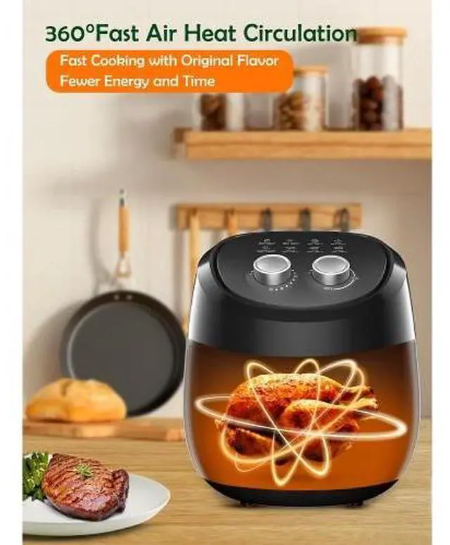 Alt view image 2 of 6 - Toytexx Inc 4Qt Air Fryer, 1400W Compact Oil-Free Cooker with 8 Preset Modes, Dual Knob Control, Non-Stick Basket, Auto Shut-Off, Healthy Frying for 24 People