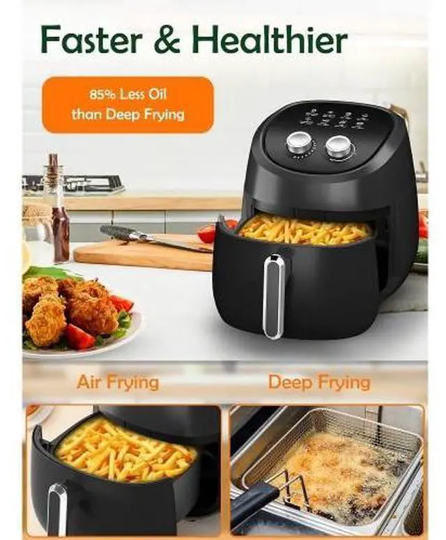 Alt view image 6 of 6 - Toytexx Inc 4Qt Air Fryer, 1400W Compact Oil-Free Cooker with 8 Preset Modes, Dual Knob Control, Non-Stick Basket, Auto Shut-Off, Healthy Frying for 24 People