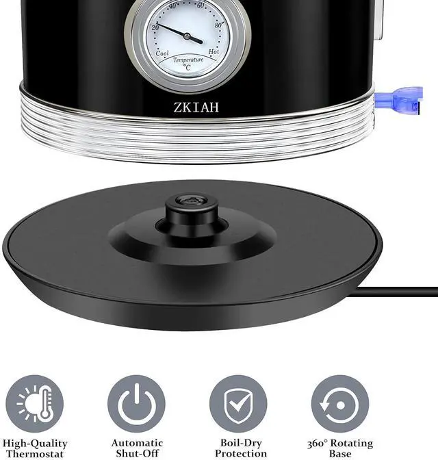 Alt view image 6 of 7 - Toytexx Inc 1.7L Retro Stainless Steel Electric Kettle with Thermometer, Limescale Filter, and Automatic Shut-Off - Black