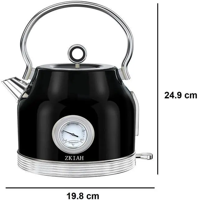 Alt view image 2 of 7 - Toytexx Inc 1.7L Retro Stainless Steel Electric Kettle with Thermometer, Limescale Filter, and Automatic Shut-Off - Black