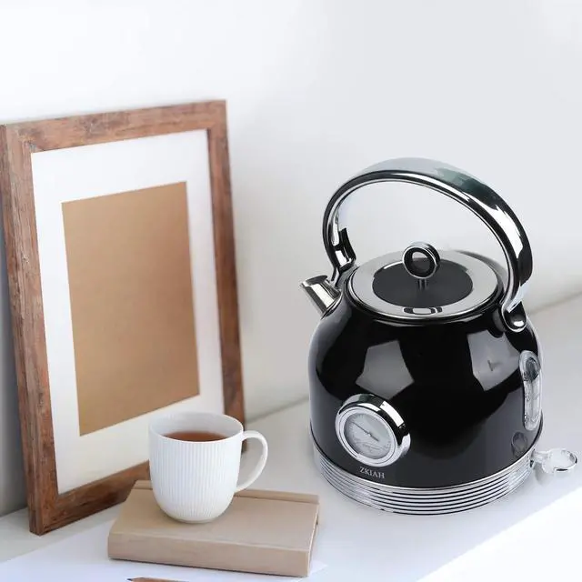 Alt view image 4 of 7 - Toytexx Inc 1.7L Retro Stainless Steel Electric Kettle with Thermometer, Limescale Filter, and Automatic Shut-Off - Black