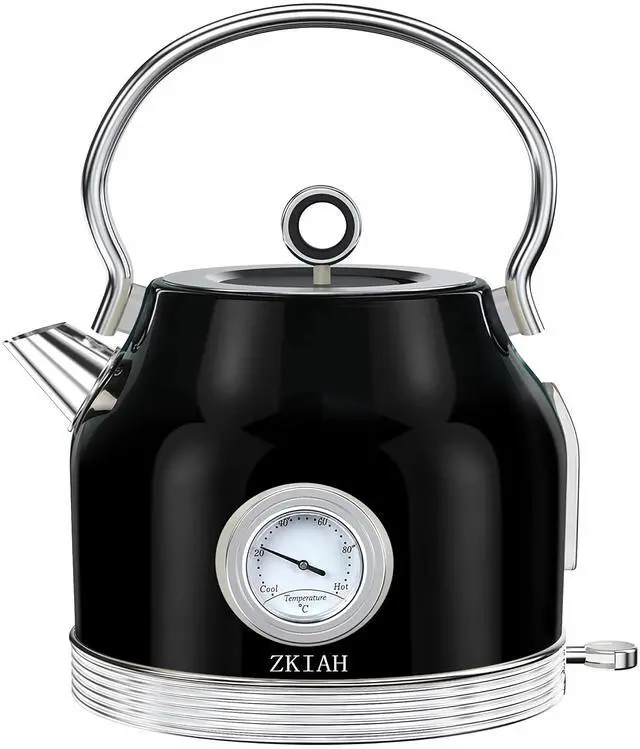 Main image of Toytexx Inc 1.7L Retro Stainless Steel Electric Kettle with Thermometer, Limescale Filter, and Automatic Shut-Off - Black