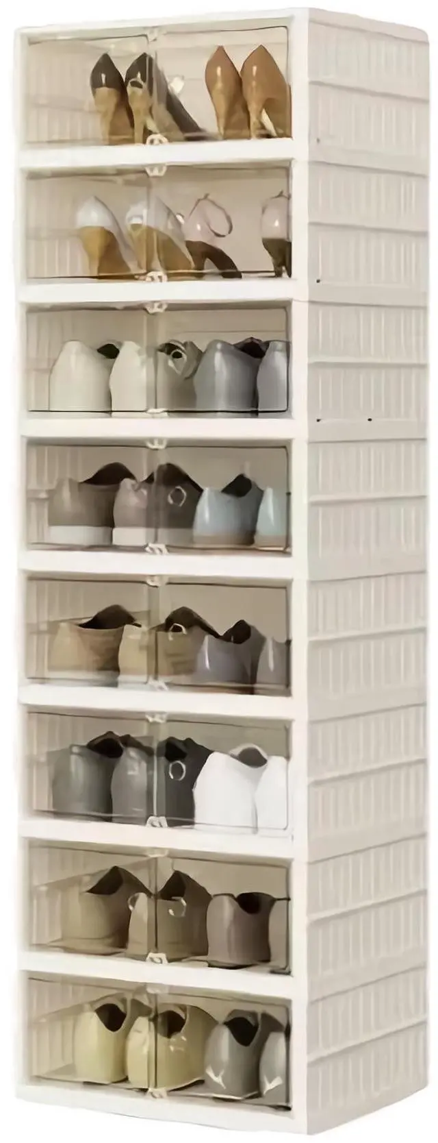 Main image of Toytexx Inc 8-Tier Foldable Shoe Cabinet, 140cm Stackable Shoe Storage Tower with Doors, Space-Saving Shoe Rack Organizer for Closet, Entryway & Bedroom