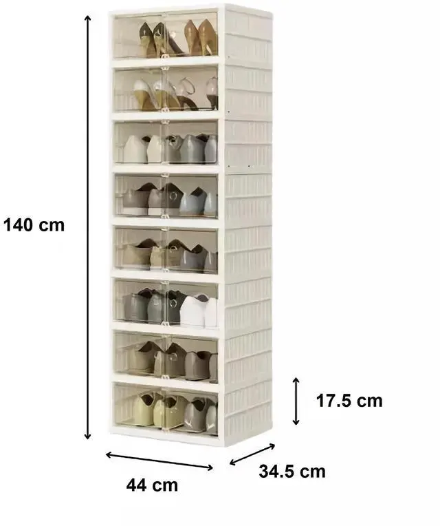 Alt view image 2 of 4 - Toytexx Inc 8-Tier Foldable Shoe Cabinet, 140cm Stackable Shoe Storage Tower with Doors, Space-Saving Shoe Rack Organizer for Closet, Entryway & Bedroom