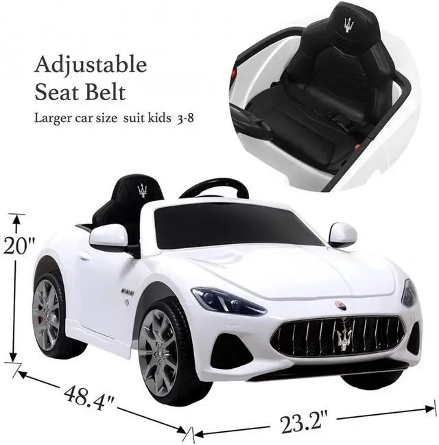 Alt view image 5 of 5 - Toytexx Inc 12V UENJOY Maserati GranCabrio Kids Ride-On Car, Remote, LED, Music, Safety Features, White