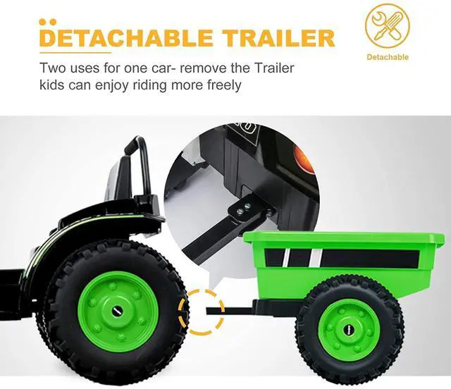 Alt view image 4 of 7 - Toytexx Inc 6V UENJOY Tractor Ride-On with Wagon, Remote, Music, Horn, Suspension