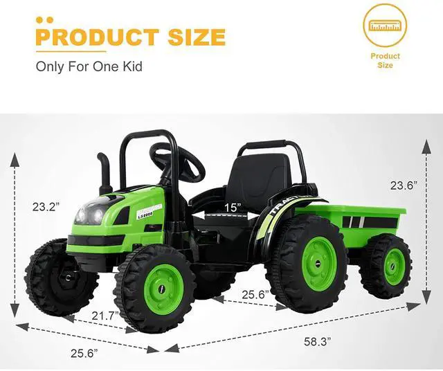 Alt view image 2 of 7 - Toytexx Inc 6V UENJOY Tractor Ride-On with Wagon, Remote, Music, Horn, Suspension