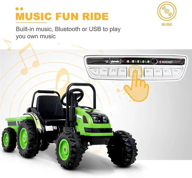 Alt view image 5 of 7 - Toytexx Inc 6V UENJOY Tractor Ride-On with Wagon, Remote, Music, Horn, Suspension