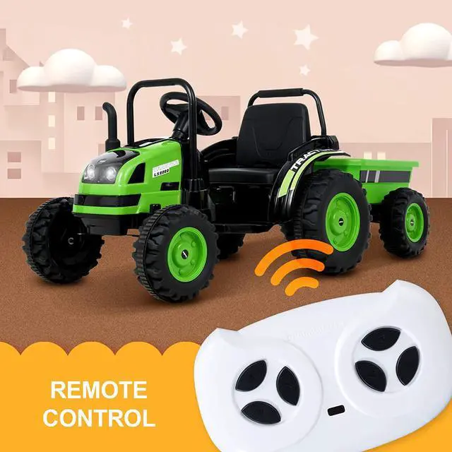 Alt view image 7 of 7 - Toytexx Inc 6V UENJOY Tractor Ride-On with Wagon, Remote, Music, Horn, Suspension