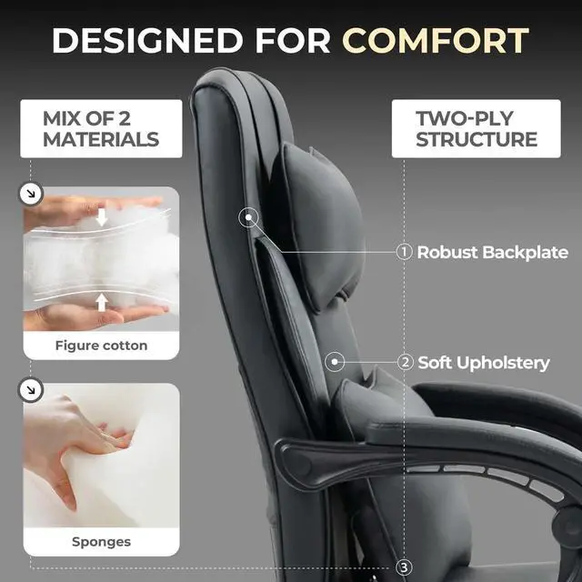 Alt view image 5 of 6 - Toytexx Inc Leather Ergonomic Gaming Office Chair with Footrest, Lumbar Support, Swivel Wheels