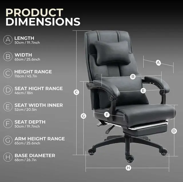 Alt view image 2 of 6 - Toytexx Inc Leather Ergonomic Gaming Office Chair with Footrest, Lumbar Support, Swivel Wheels
