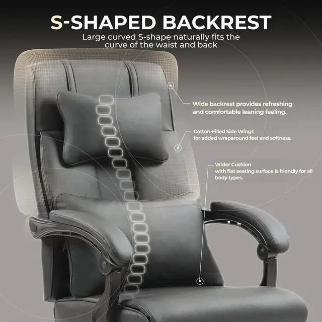 Alt view image 3 of 6 - Toytexx Inc Leather Ergonomic Gaming Office Chair with Footrest, Lumbar Support, Swivel Wheels