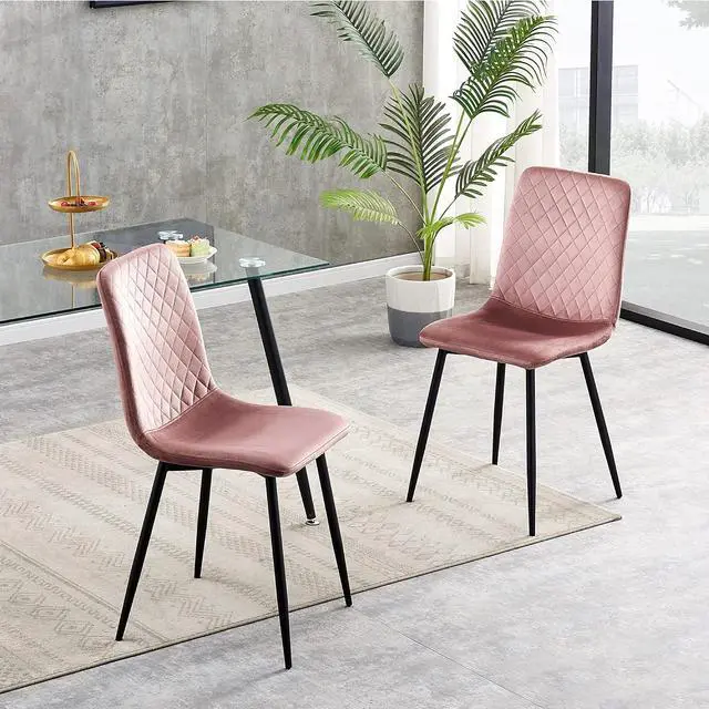 Alt view image 4 of 6 - Toytexx Inc 2-Piece Pink Velvet Dining Chair Set - Armless Design, Metal Frame