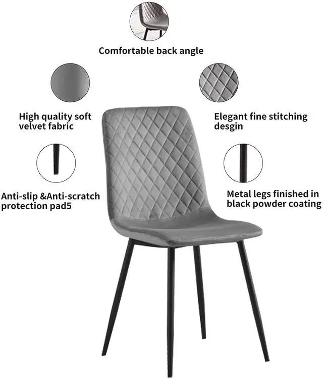 Alt view image 3 of 6 - Toytexx Inc Set of 4 Green Velvet Armless Dining Side Chairs with Metal Legs